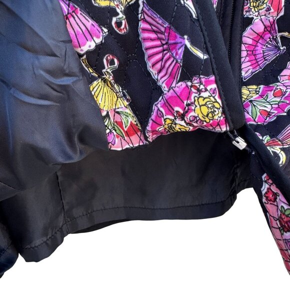Maggie Barnes Vintage Womens Quilted Fan Print Black Pink Floral Jacket 0X 14/16 - Picture 4 of 8